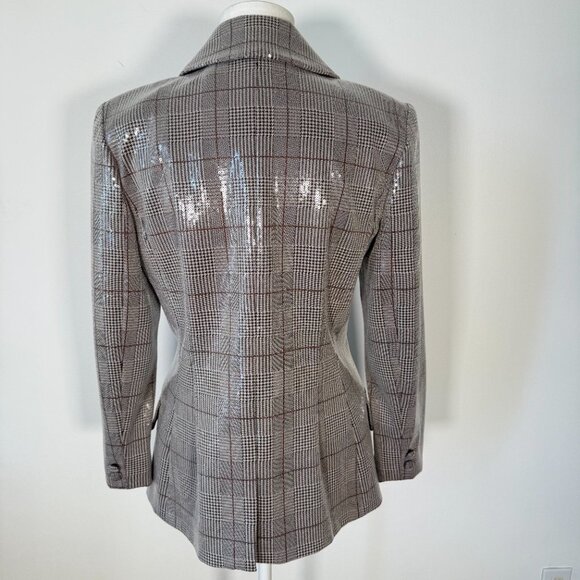 NWOT Badgley Mischka Plaid Sequin Blazer Glam Statement 6 - Picture 2 of 11